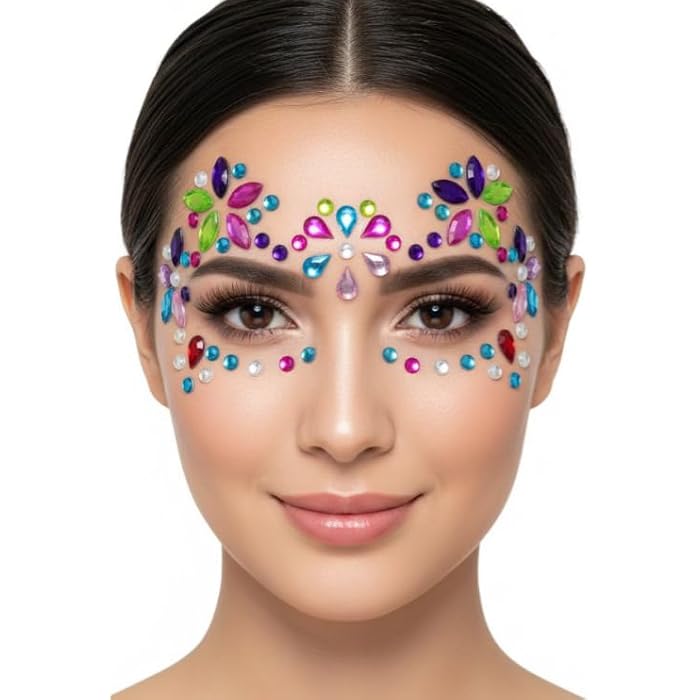 Colorful Crystal Stones Face Stickers Floral Geometric Face Stickers Festival Party Supplies for Women Girls - Image 3